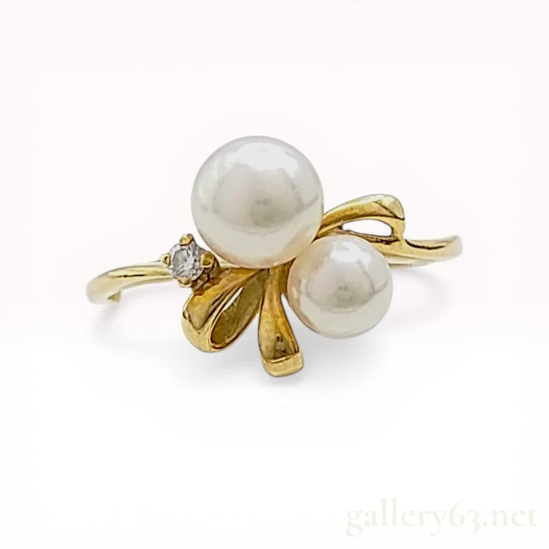 Mikimoto 18K Yellow Gold Cultured 4.5/5.6mm Pearl and Diamond Bypass Ring