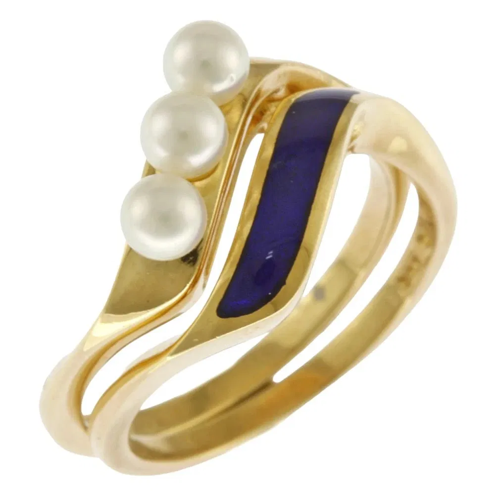MIKIMOTO RING K18 YELLOW GOLD ENAMEL PEARL