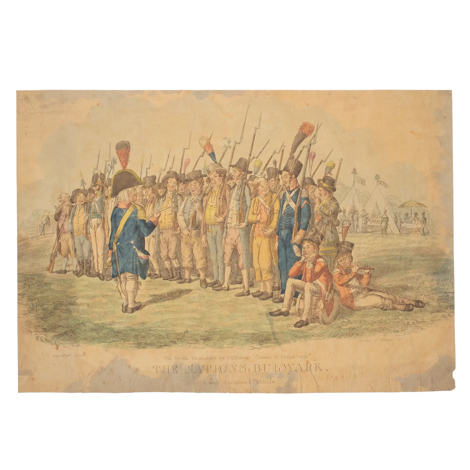 [MILITARIA, POLITICS] Jacksonian Era Satire of Philadelphia Militia Company