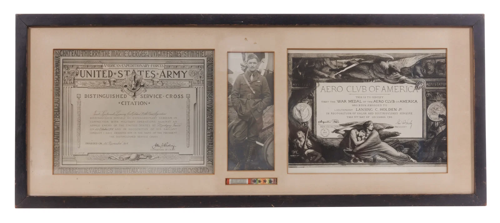 [Military and Aviation] Flying Ace WWI Distinguished Service Citation & Aero Club War Medal, Lansing