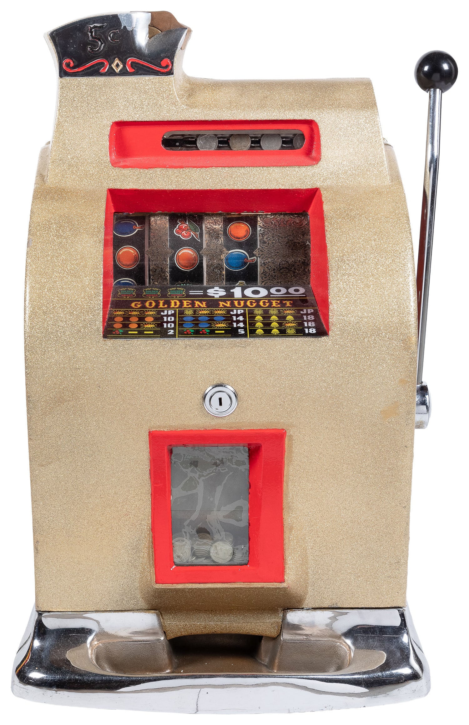 Mills 5 Cent Golden Nugget Royal Gold Slot Machine. Mills Novelty, ca. 1957.
