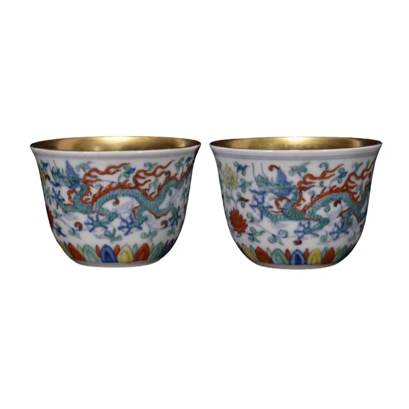 Ming Chenghua red tire doucai dragon pattern gilt cup