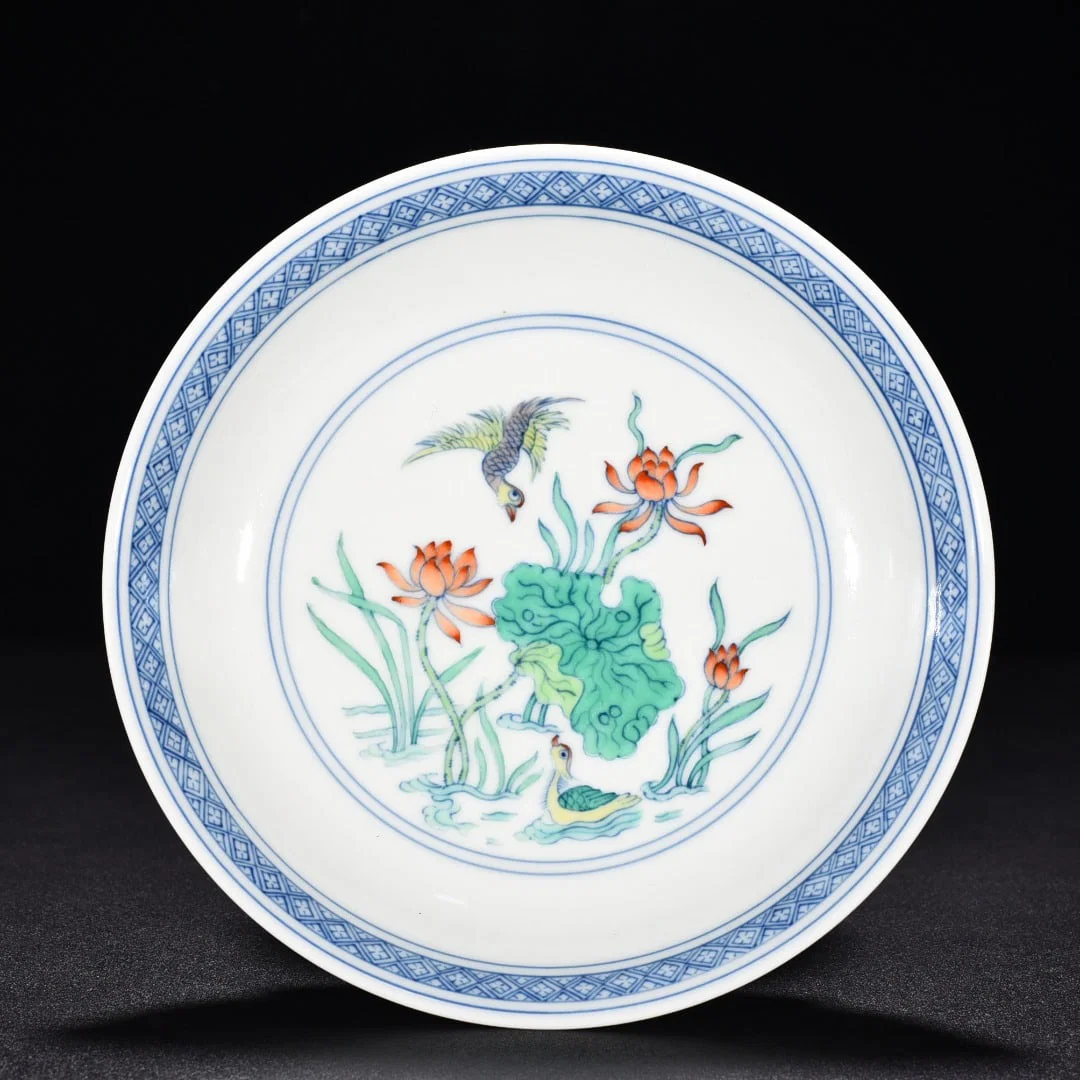 Ming Dynasty Chenghua Doucai Lotus Pond Mandarin Duck Porcelain Plate