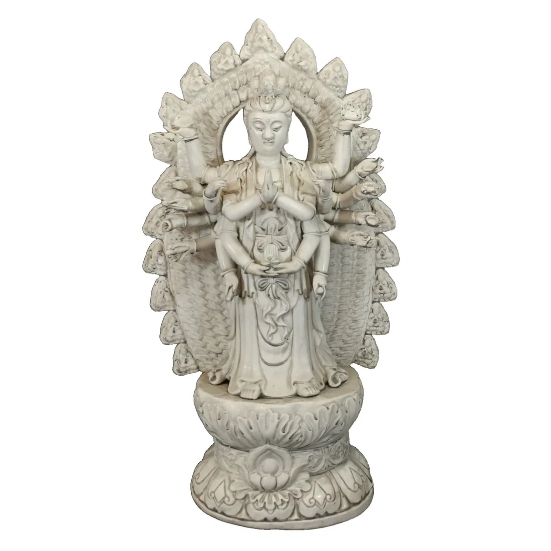 Ming Dynasty Dehua kiln white porcelain with hanging glaze 'Thousand-armed Guanyin'