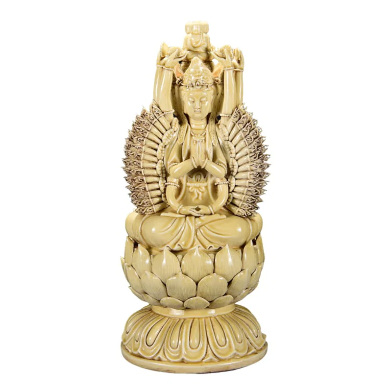 Ming Dynasty He Chaozong inscribed Dehua kiln three-sided Guanyin.