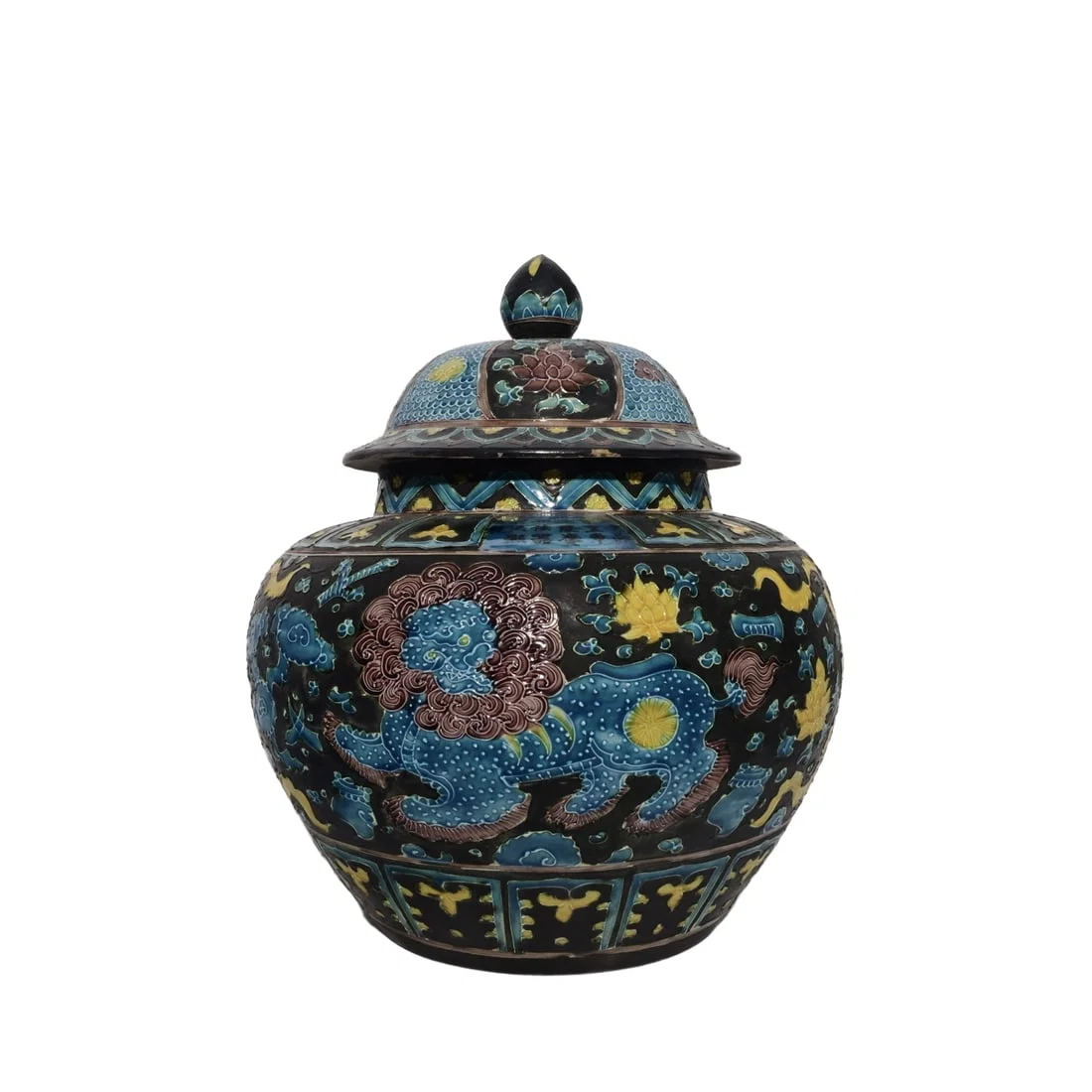 Ming Dynasty Hongxi Reign Fahua Lion Ball Jar
