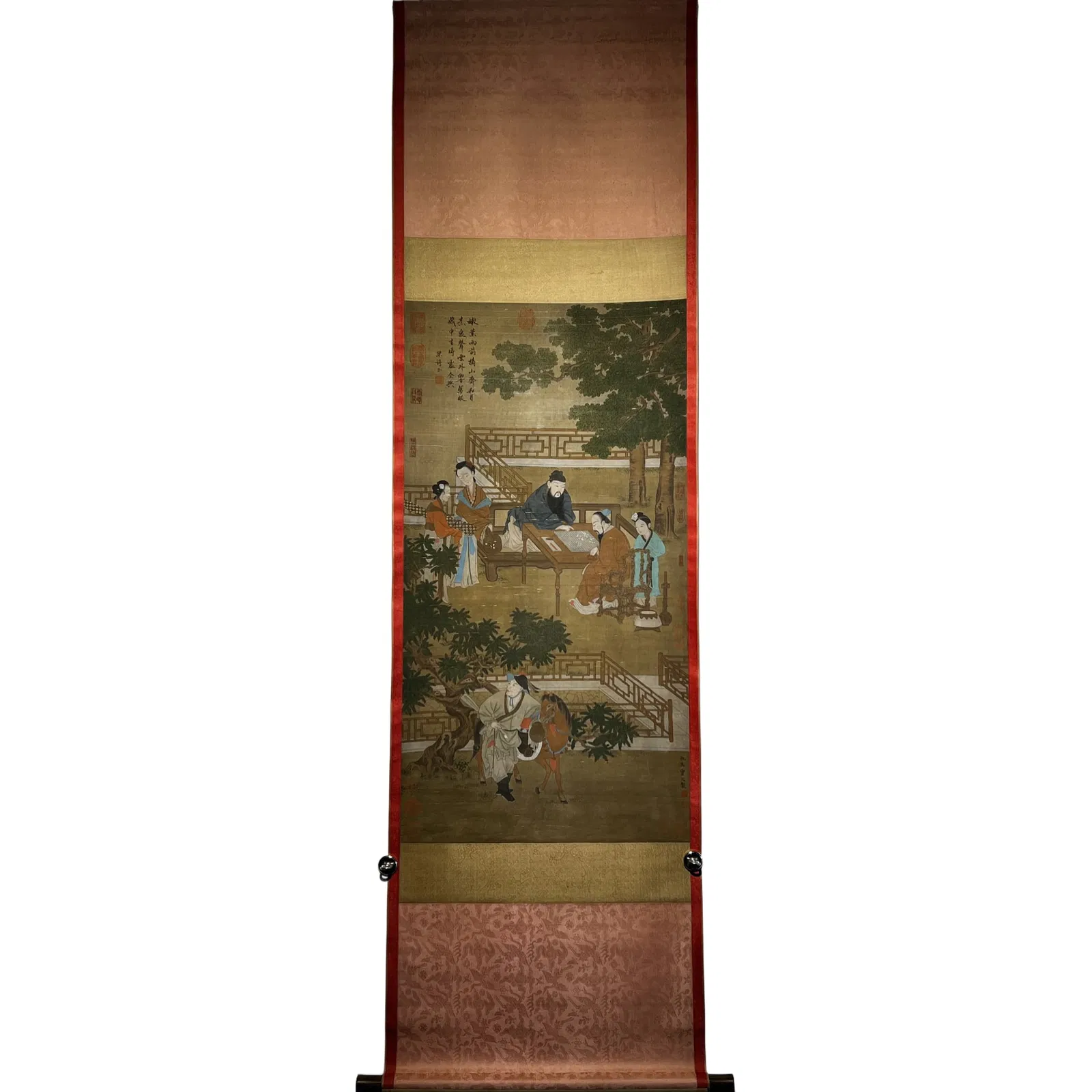 Ming Dynasty Qiu Ying Silk Chess Painting Hanging Scroll