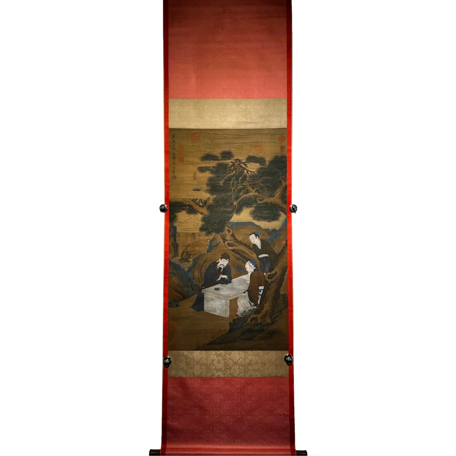 Ming Dynasty Tang Yin's Scroll Painting 'Playing Chess under the Pine'