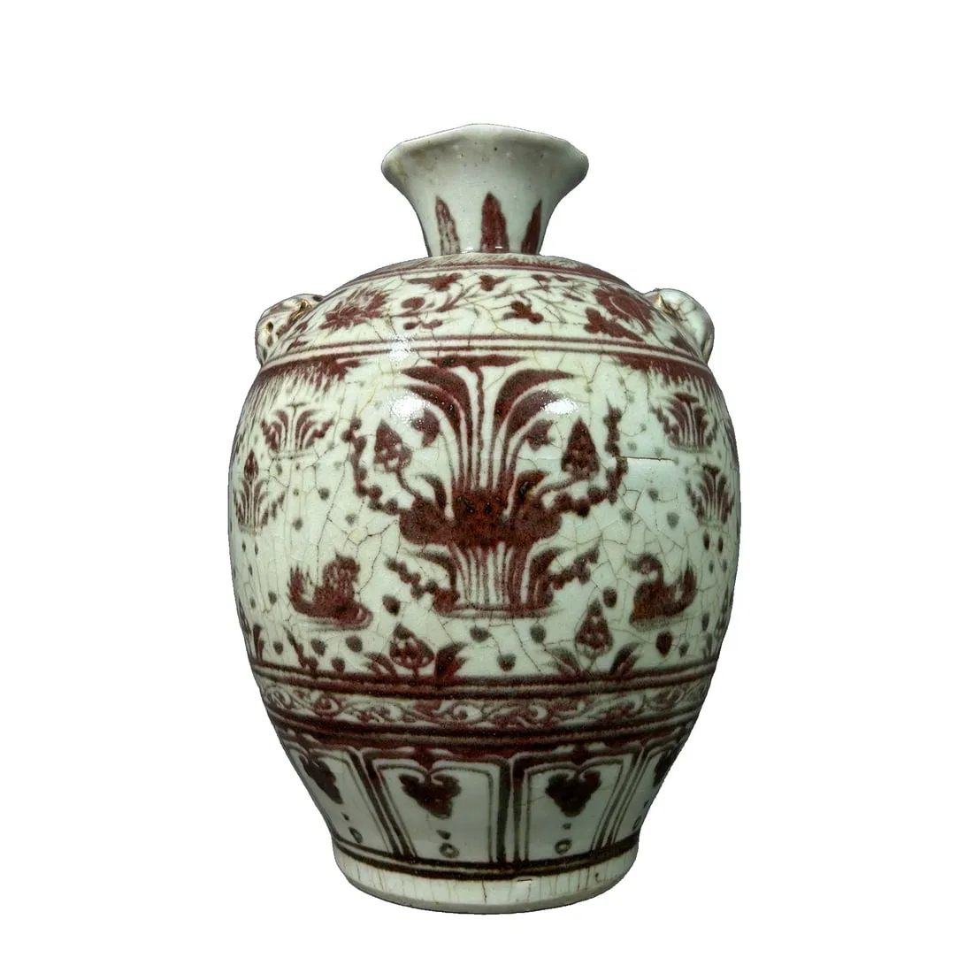 Ming Dynasty Underglaze Red Duck and Lotus Beast Head Zun Vase