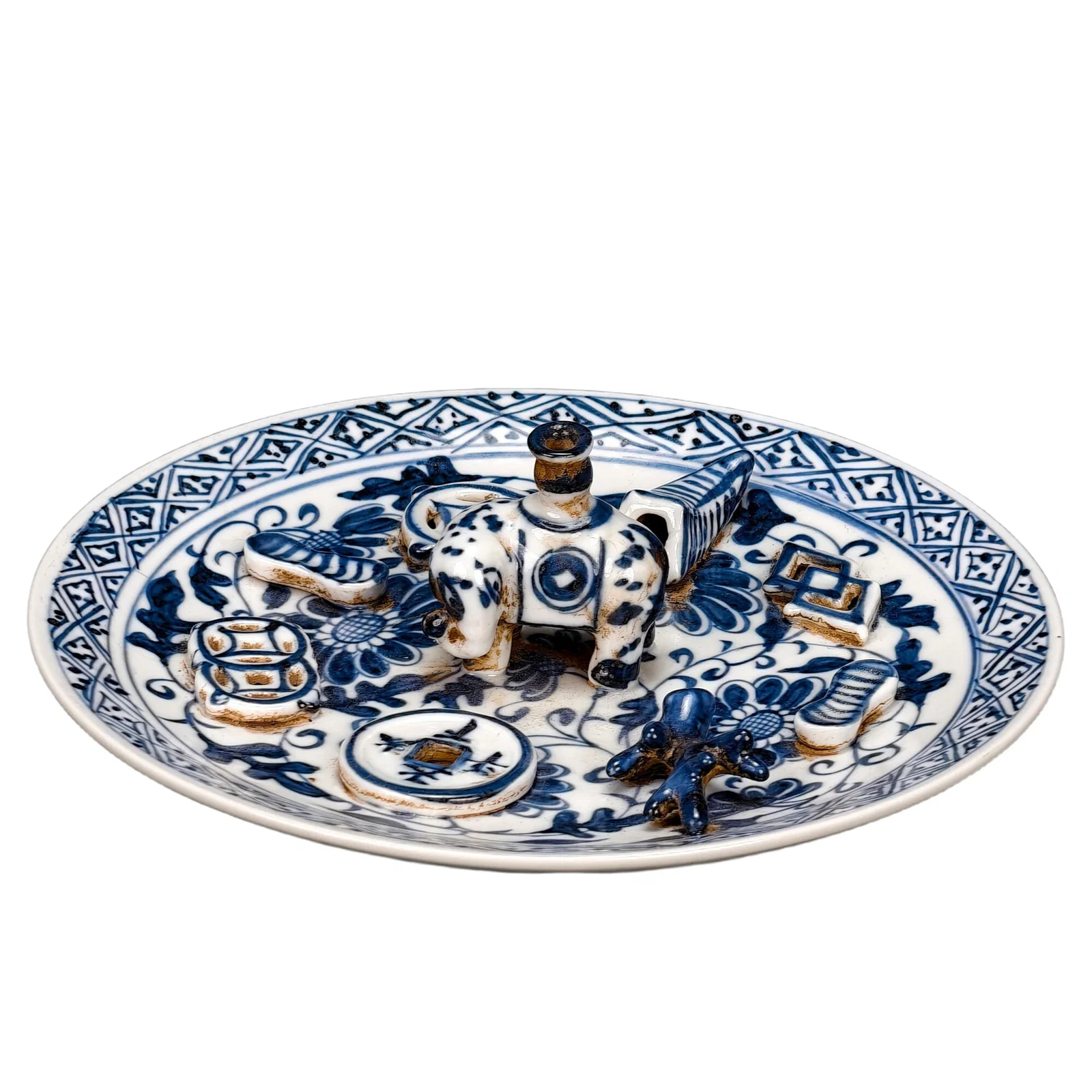 Ming Dynasty Yongxuan blue and white porcelain elephant incense holder.