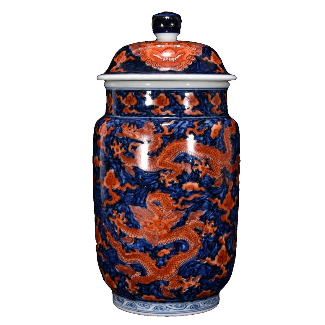 Ming Xuande Blue and Red Dragon Pattern Jar