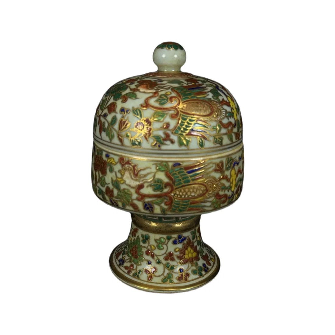 Ming Xuande Polychrome Gilded Phoenix Pattern Covered Jar