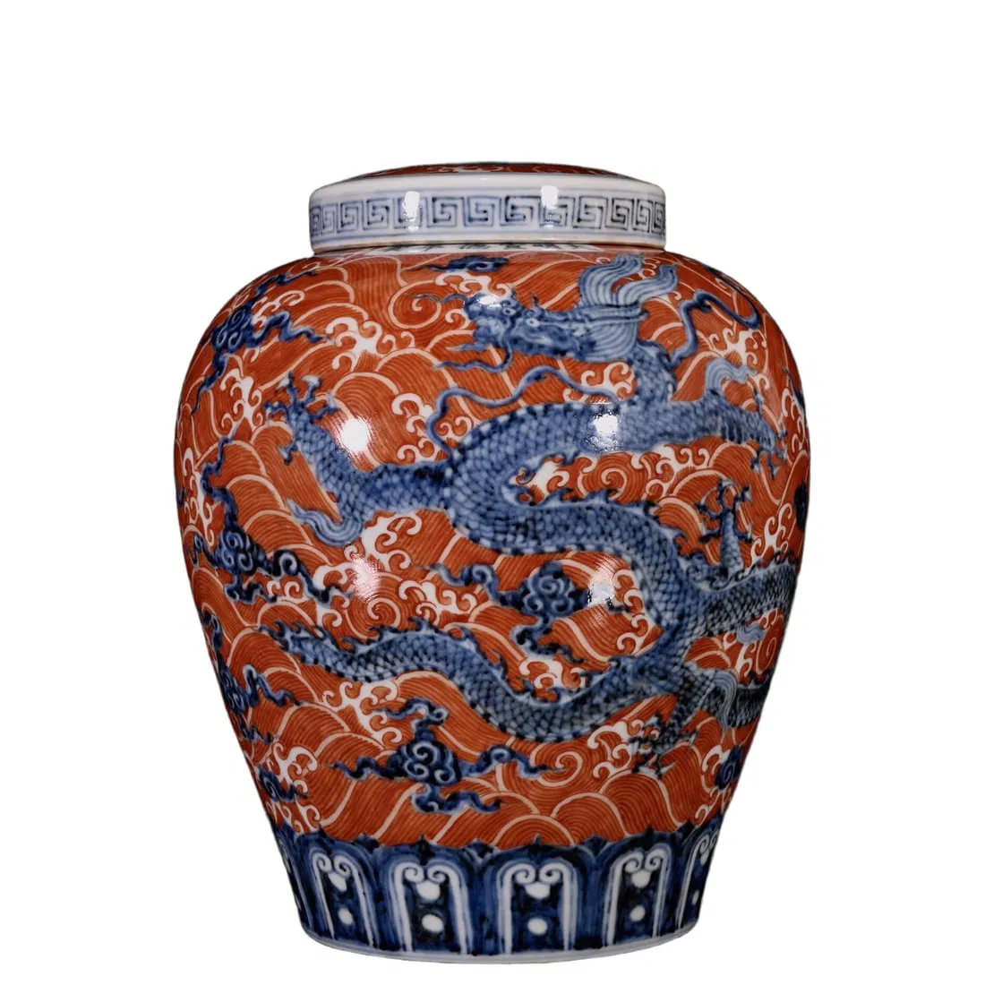 Ming Xuande Red and Blue Covered Jar
