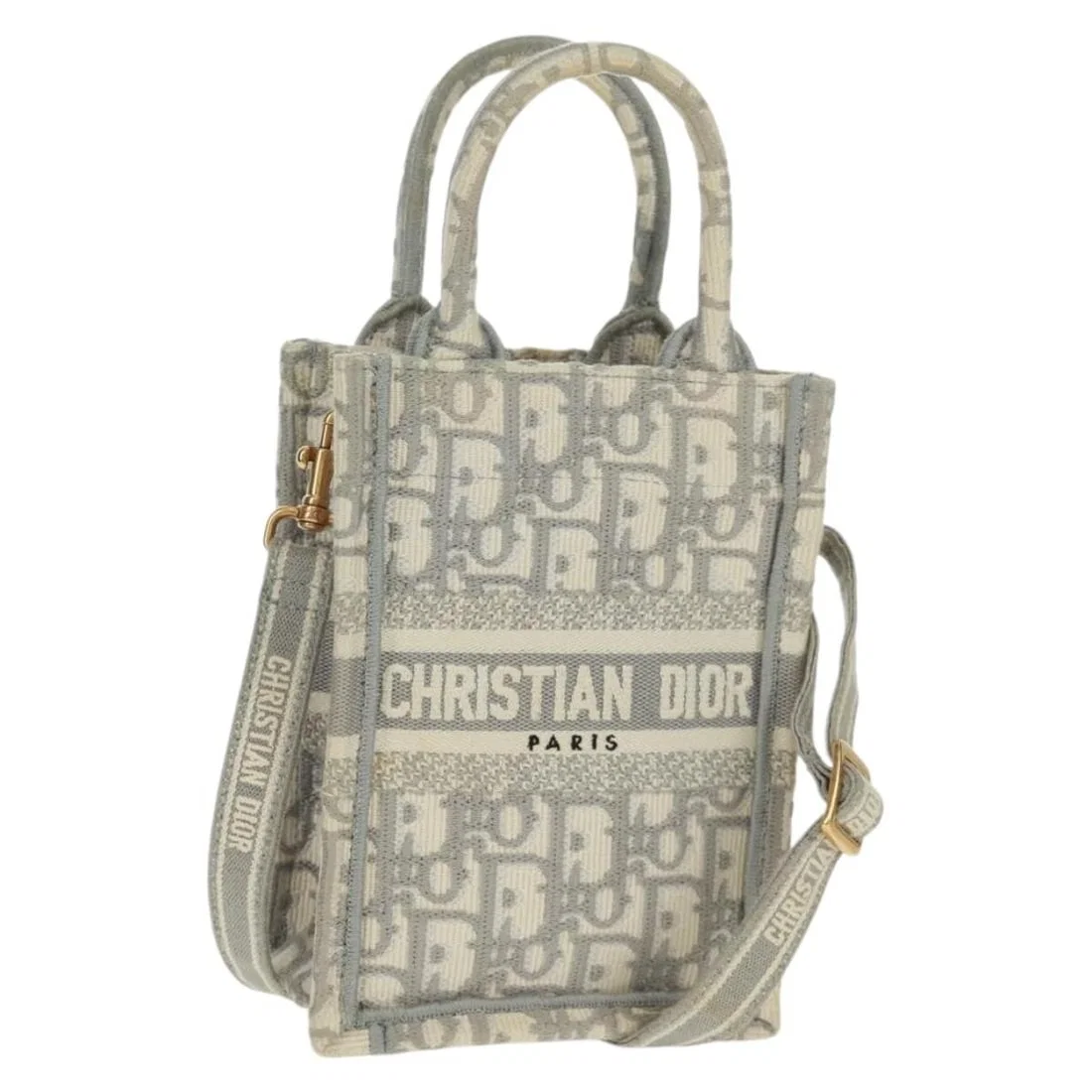 Mini Book Tote Handbag in White Gold Trotter Canvas by Christian Dior