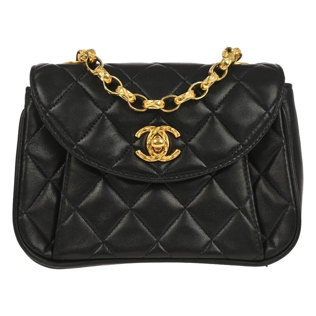 Mini Lambskin Shoulder Bag by Chanel in Black with Turn Lock Closure