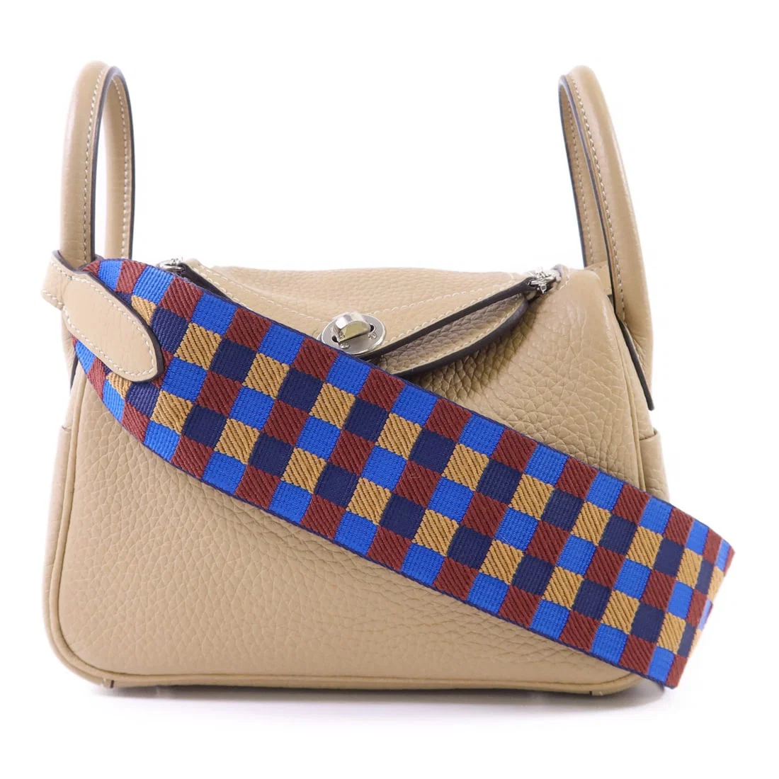 Mini Lindy Beige Calfskin 2Way Shoulder Bag With Palladium Hardware