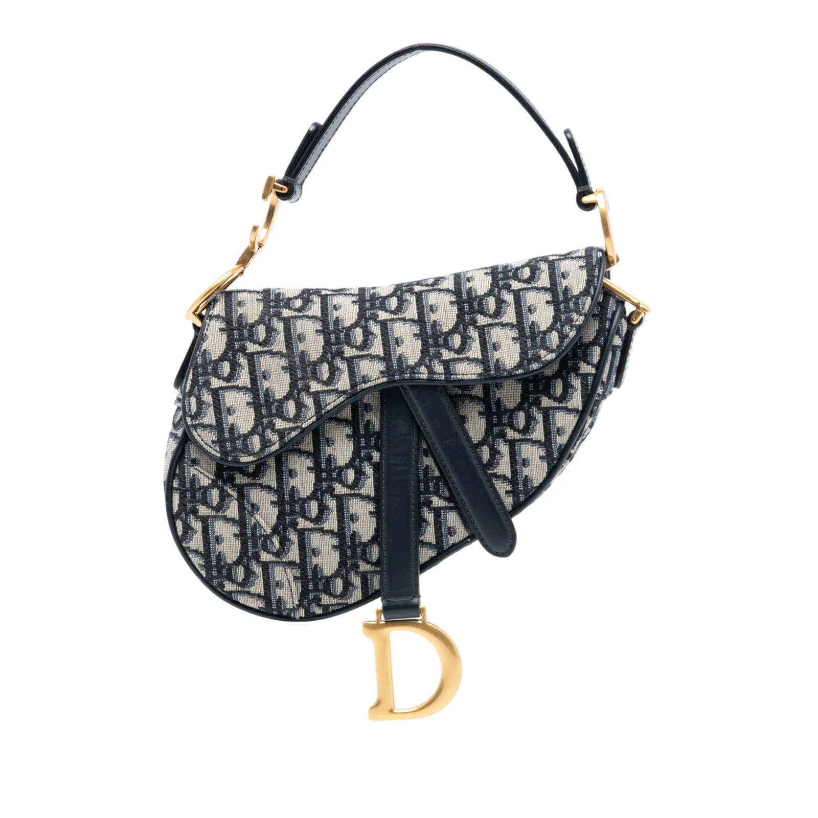 Mini Saddle Bag in Blue Oblique Canvas with Leather Handle by Dior