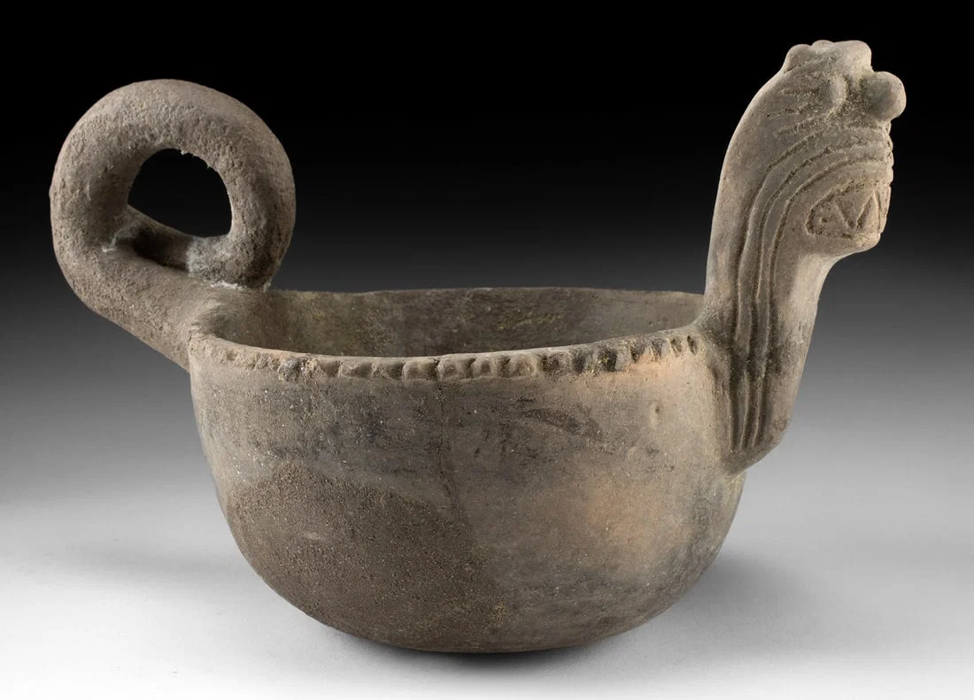 Mississippian Mythological Cat Serpent Pottery Vessel