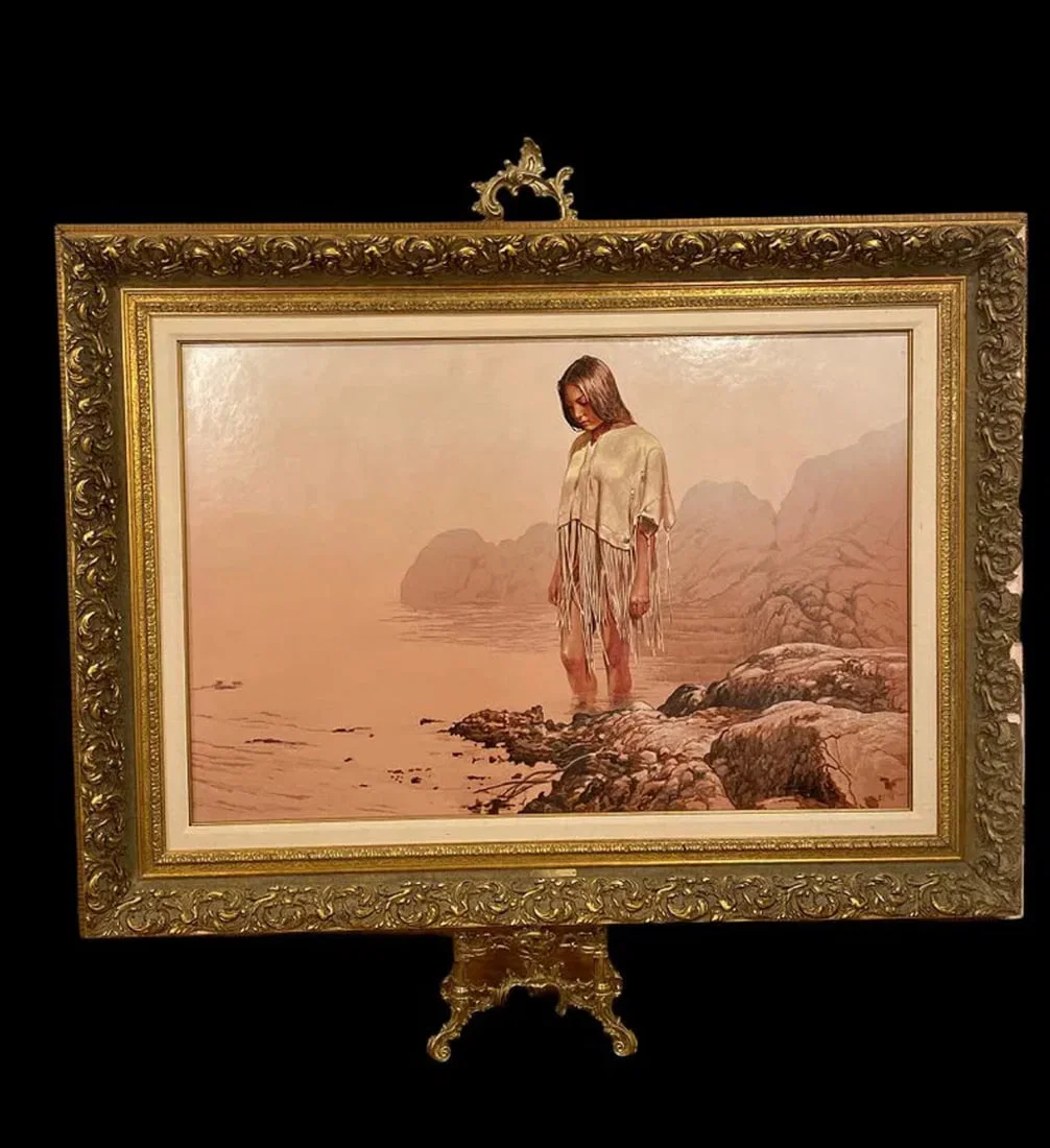 Misty Huge Native Oil Painting by L.B. Porter