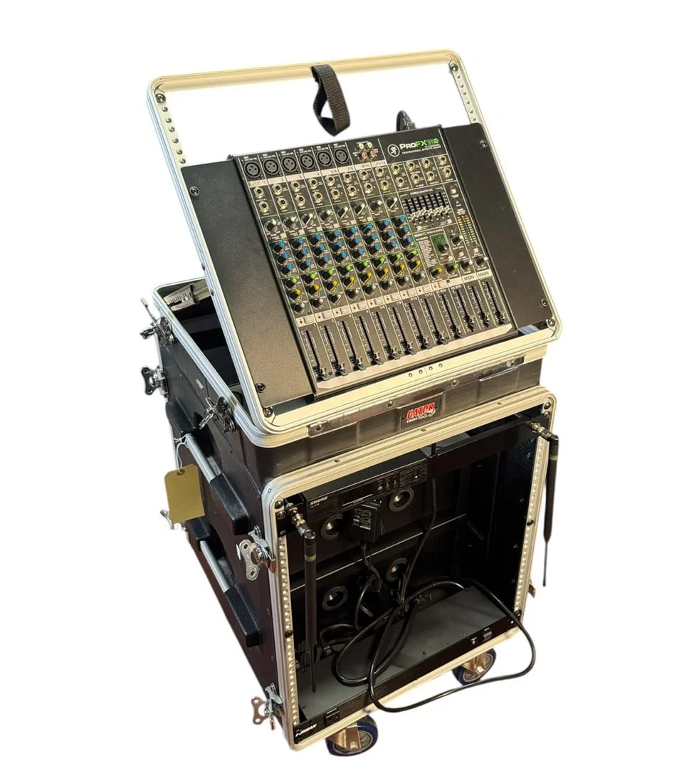MIXING BOARD , CASE, SCHURE WIRELESS MIC