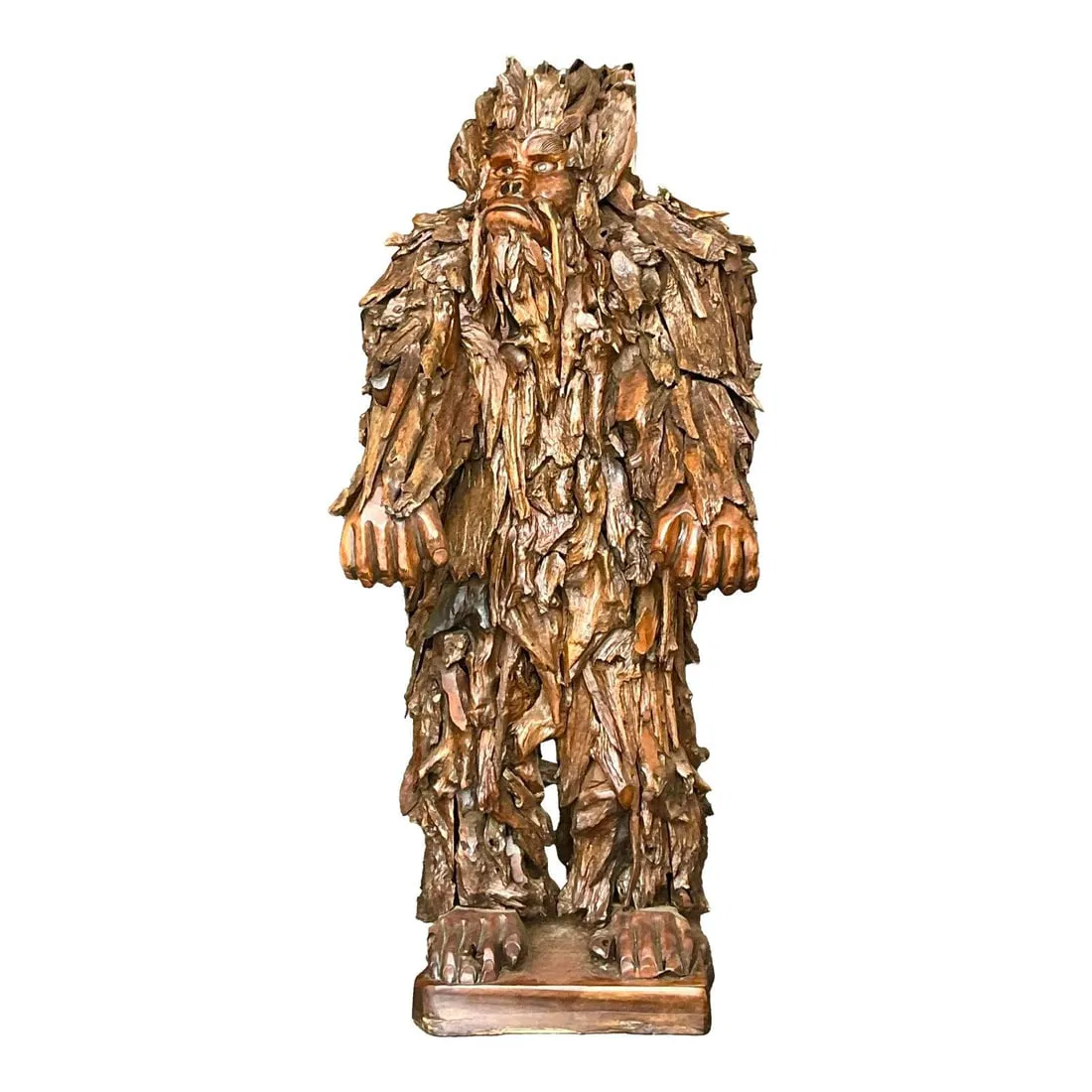 Monumental Hand-Carved Wood Sasquatch Figure in Boho Style 85 Inch Tall