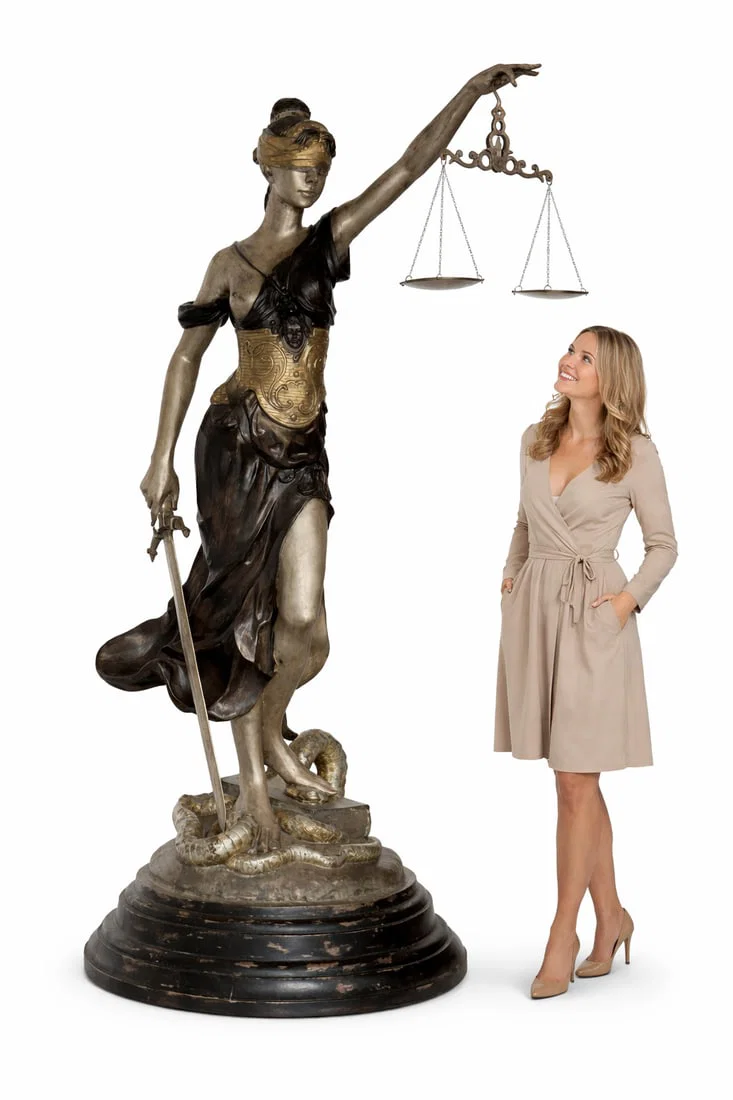 Monumental life-size justice, lady Bronze Statue