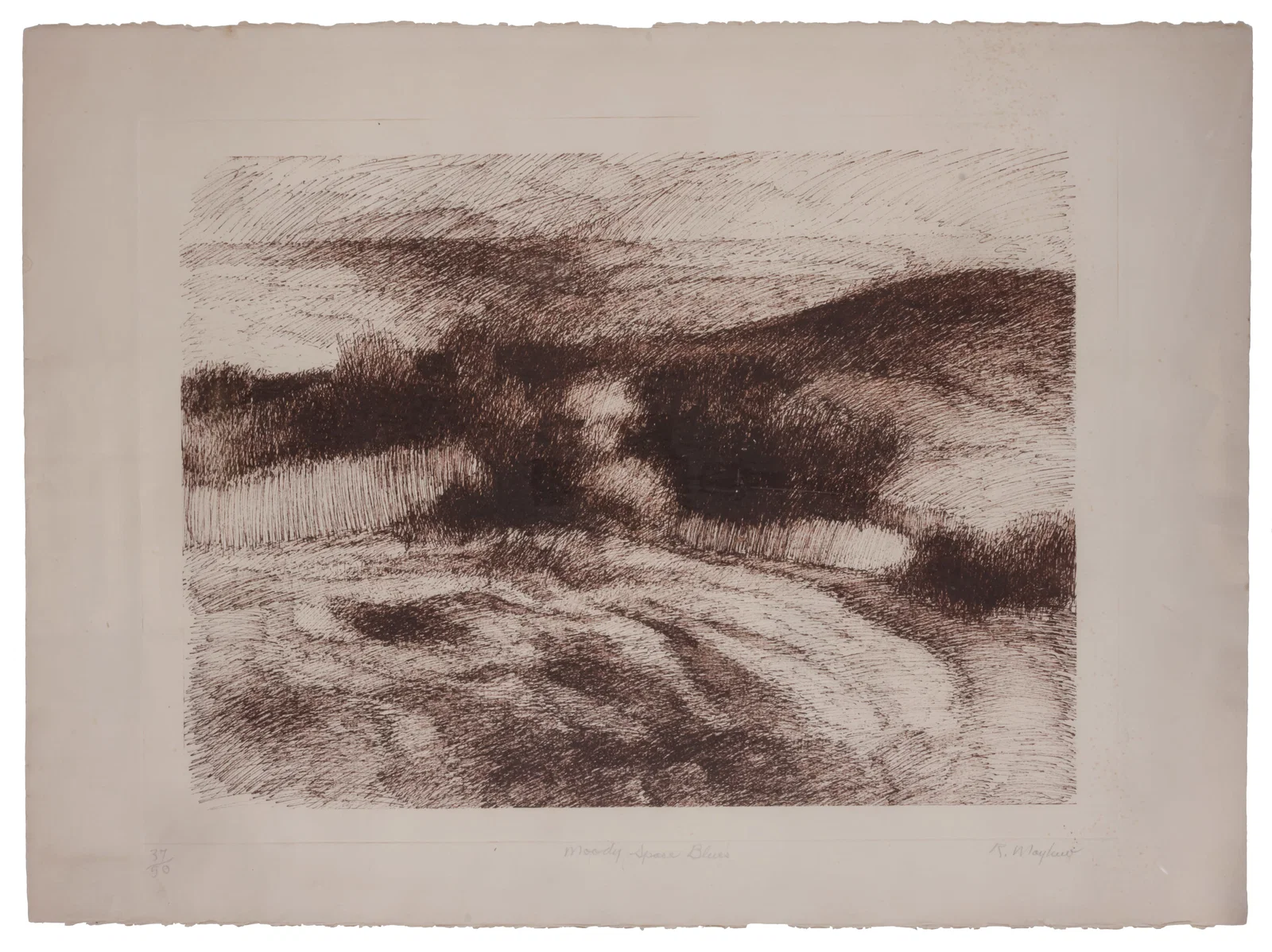 "Moody Space Blues," Etching by Richard Mayhew [Fine Art] (New York, 1975) 16 x 22 in. (40.6 x 55.9