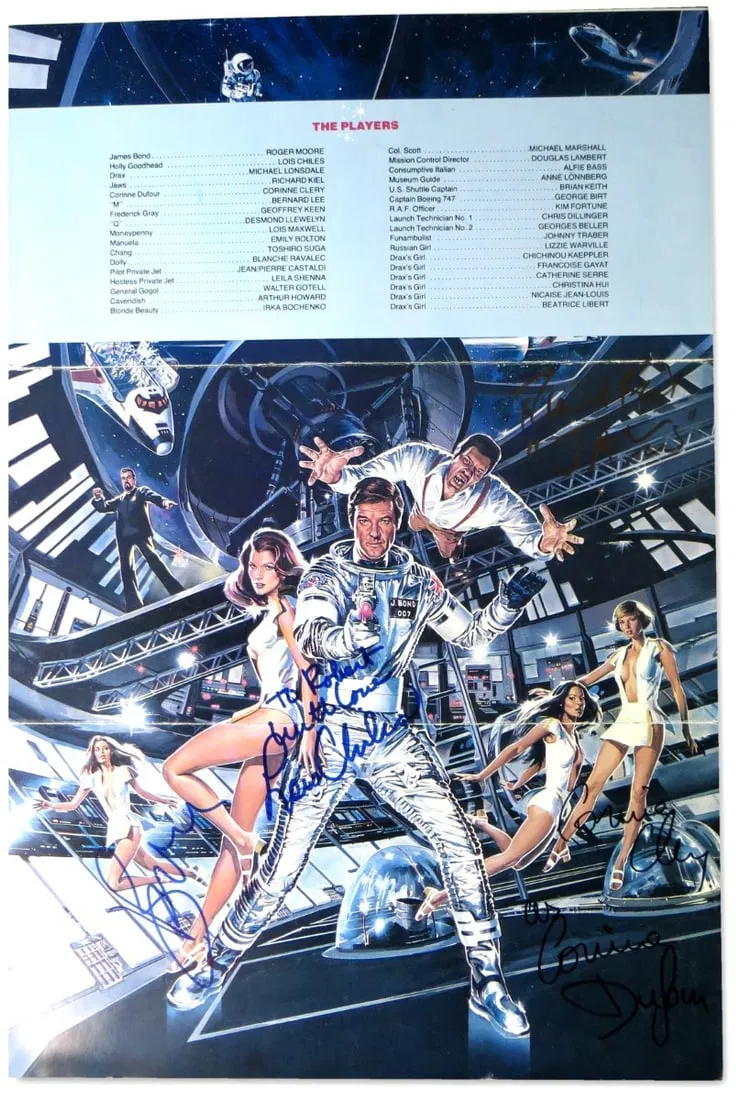 Moonraker Cast Signed Program Roger Moore Richard Kiel Beckett Authenticated