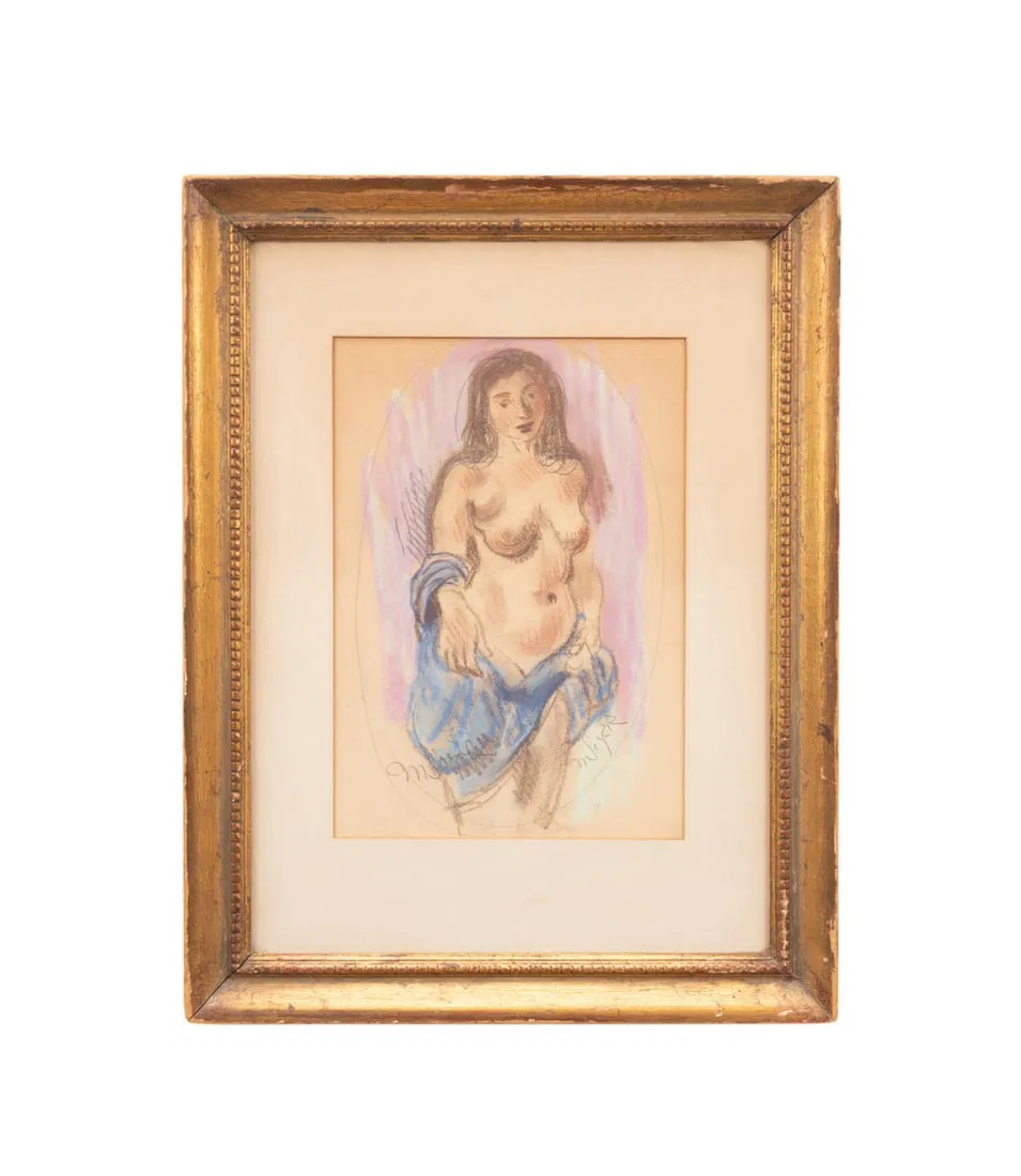 MOSES SOYER, PASTEL DRAWING OF NUDE WOMAN, SIGNED
