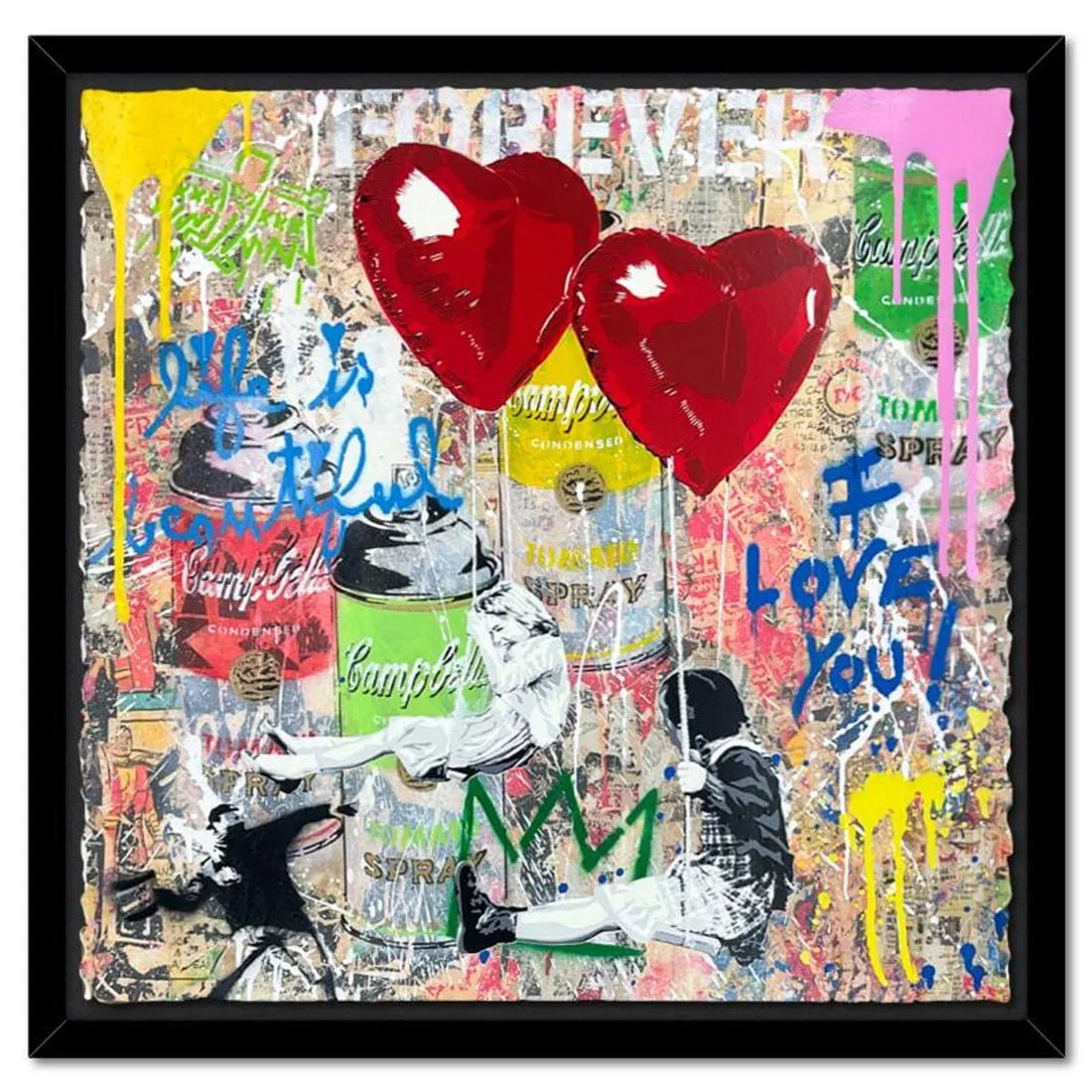 Mr. Brainwash, "Love is in the Air" Framed Mixed Media Original, Hand Signed with Certificate of