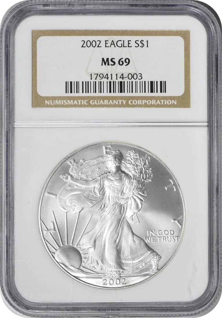 MS69 NGC Certified 2002 Silver American Eagle Dollar 1 oz Coin