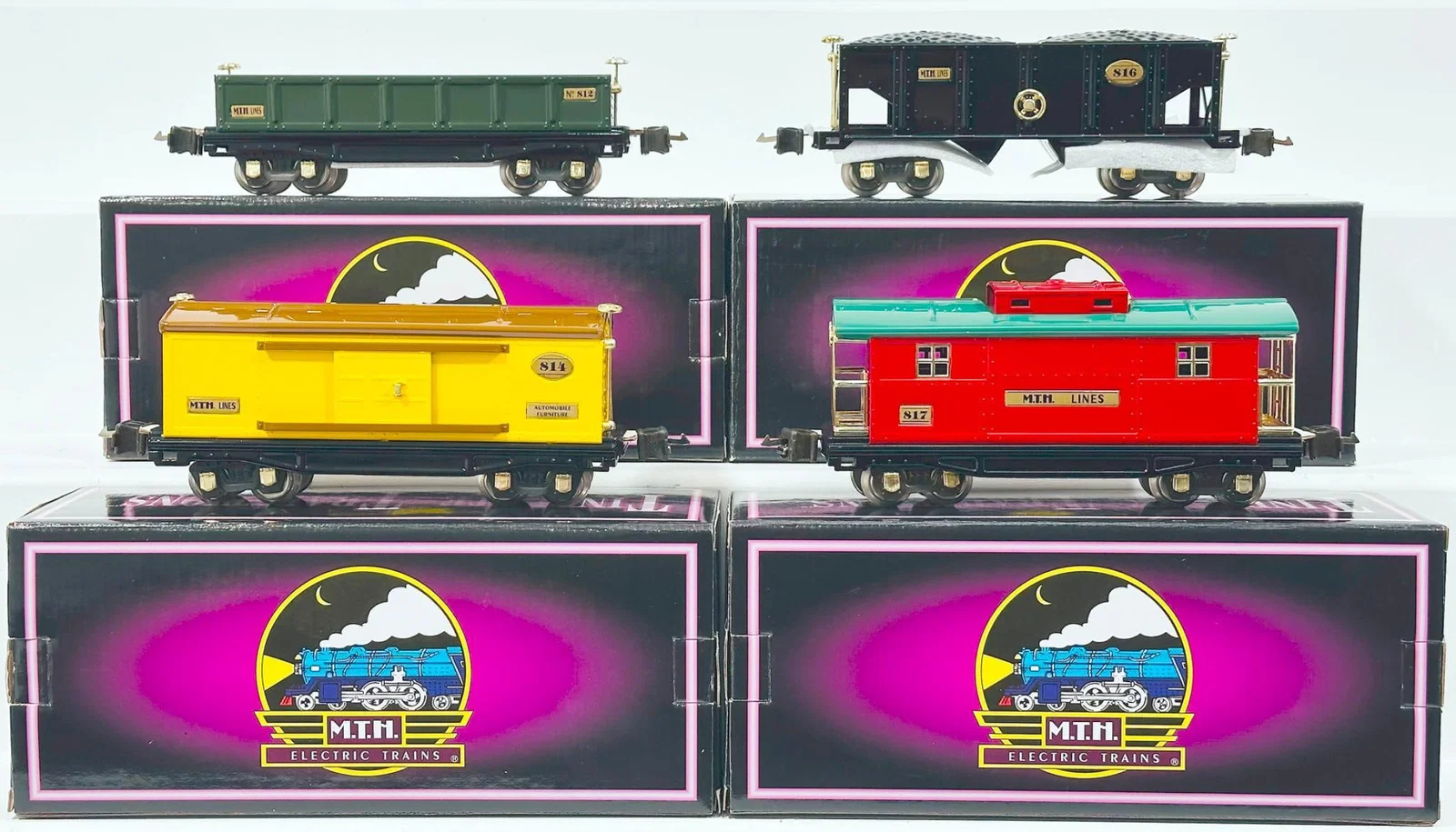 MTH Tinplate Traditions Modern O Gauge 812 Gondola Car/816 Box Car/814 Box Car/817 Caboose Boxed