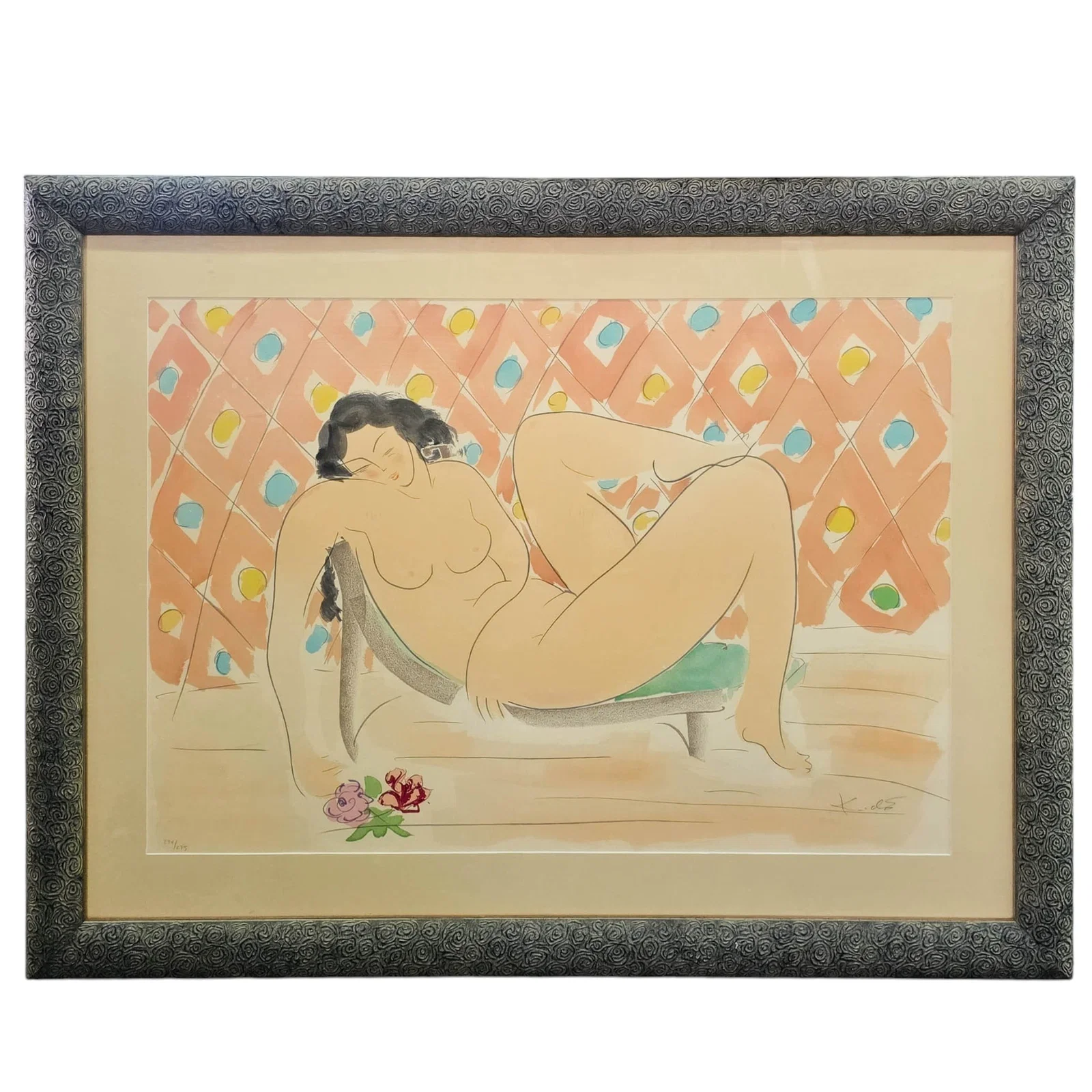 Muramasa Kudo (Japanese, 1948-), 'Reclining with Roses' Serigraph On Paper