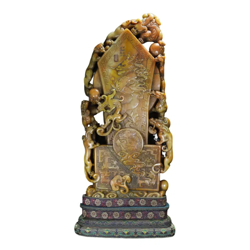 Museum Collection Shoushan Stone Nine-Dragon Screen Ornament