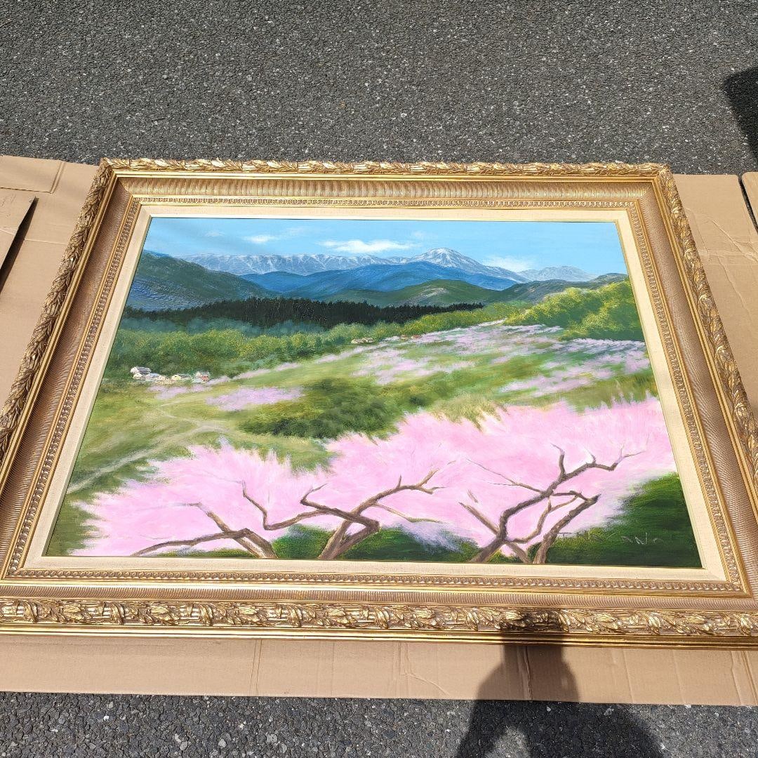 Nakano Tatsuzo - Kishi Peach Blossom Park, F50 size, with frame, large oil painting.