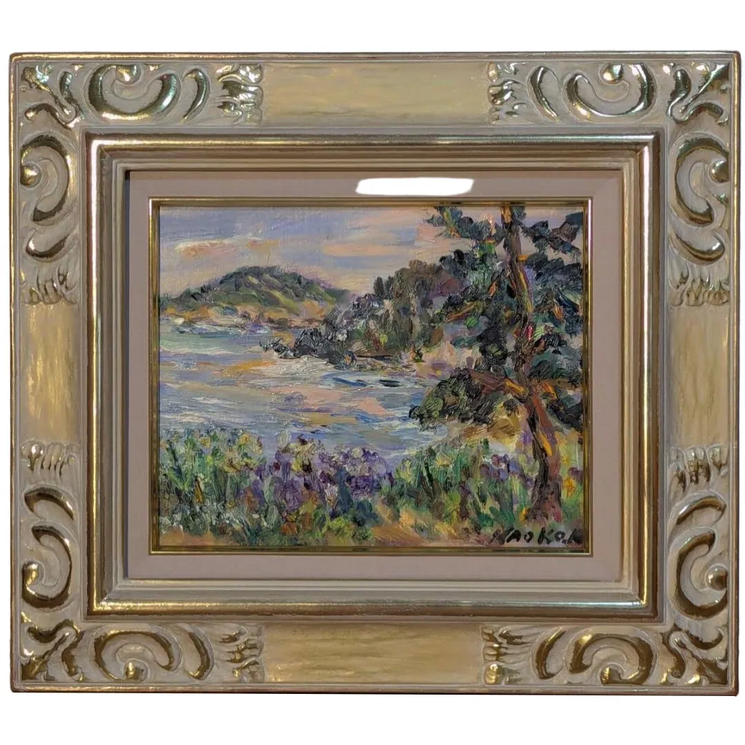 Naoko Kato View of Oshima Oil Painting – Flowering Cape Landscape