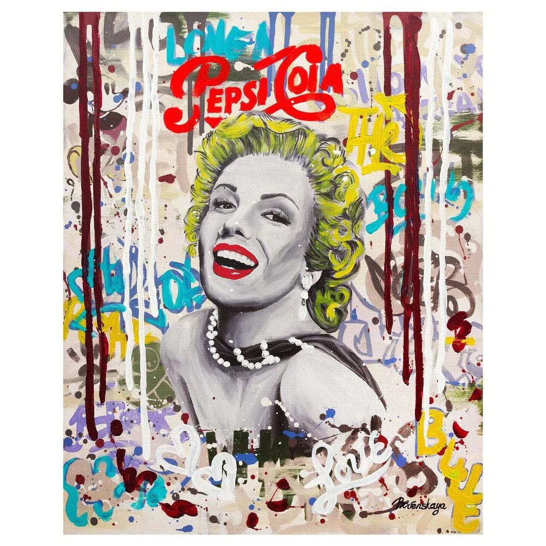 Nastya Rovenskaya- Mixed Media on Canvas "Neon Marilyn"