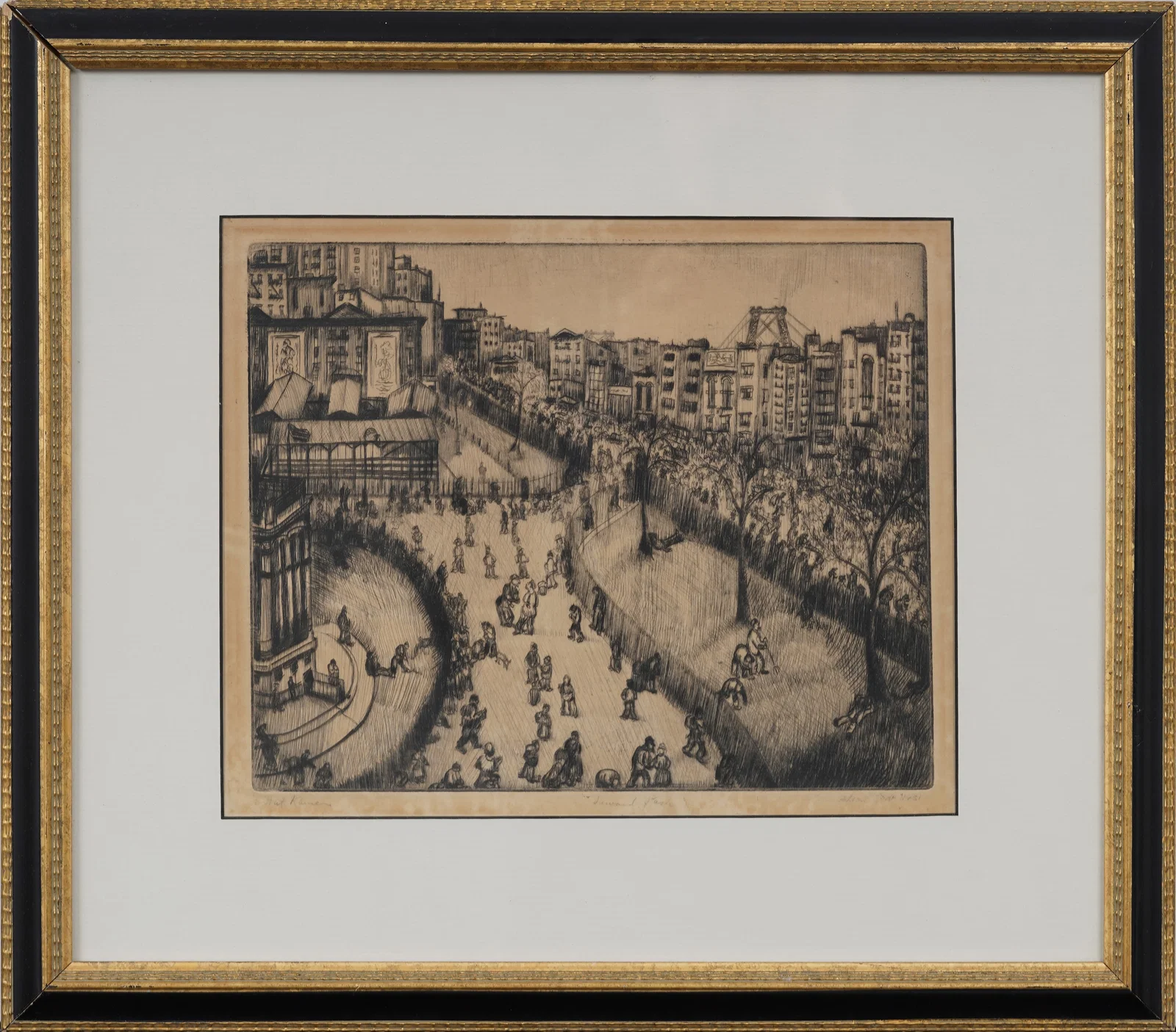 Nat Lowell (1880 - 1956) New York City WPA Era Signed Etching of Seward Park