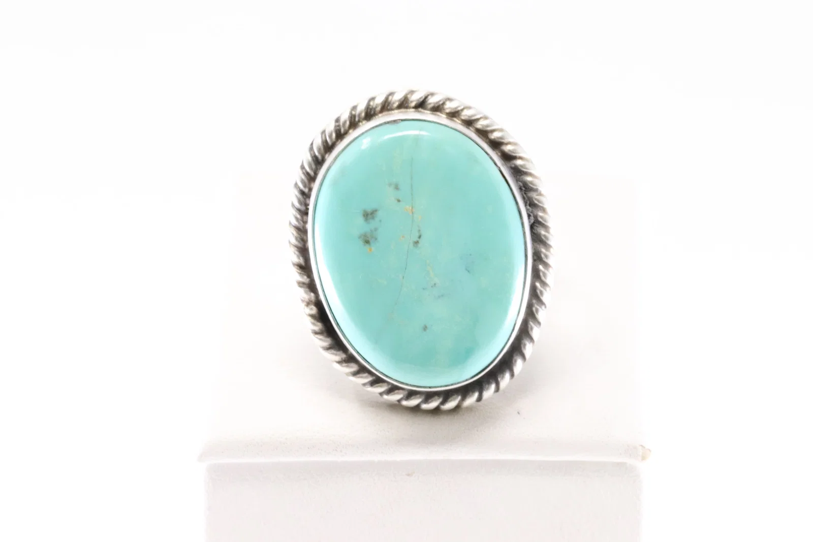 Native America Navajo Sterling Silver Kingman Turquoise Ring By L.C.