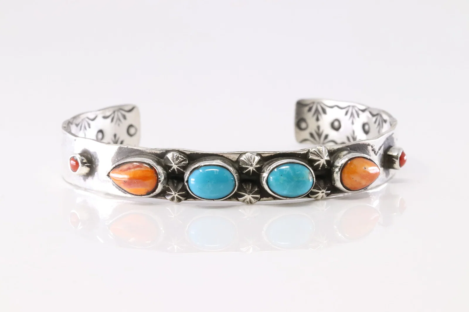 Native America Navajo Sterling Silver Multi-Color Stone Bracelet Cuff By A.Y.