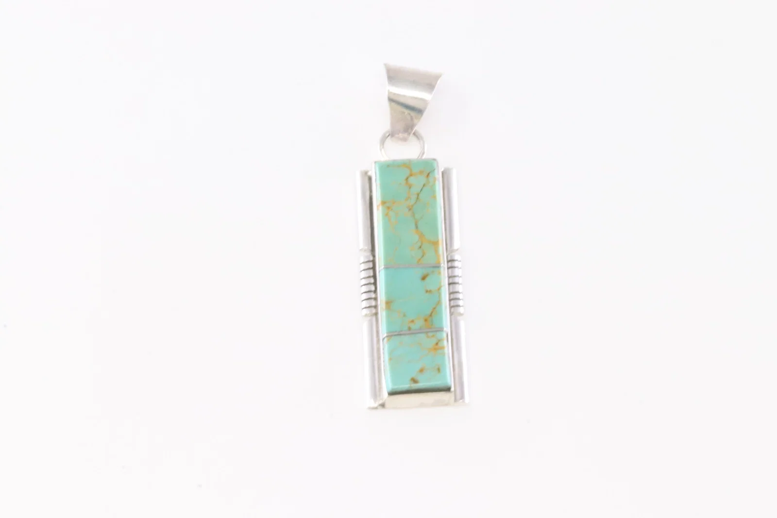 Native America Navajo Sterling Silver Number 8 Turquoise Inlay Pendant By Steve Francisco.