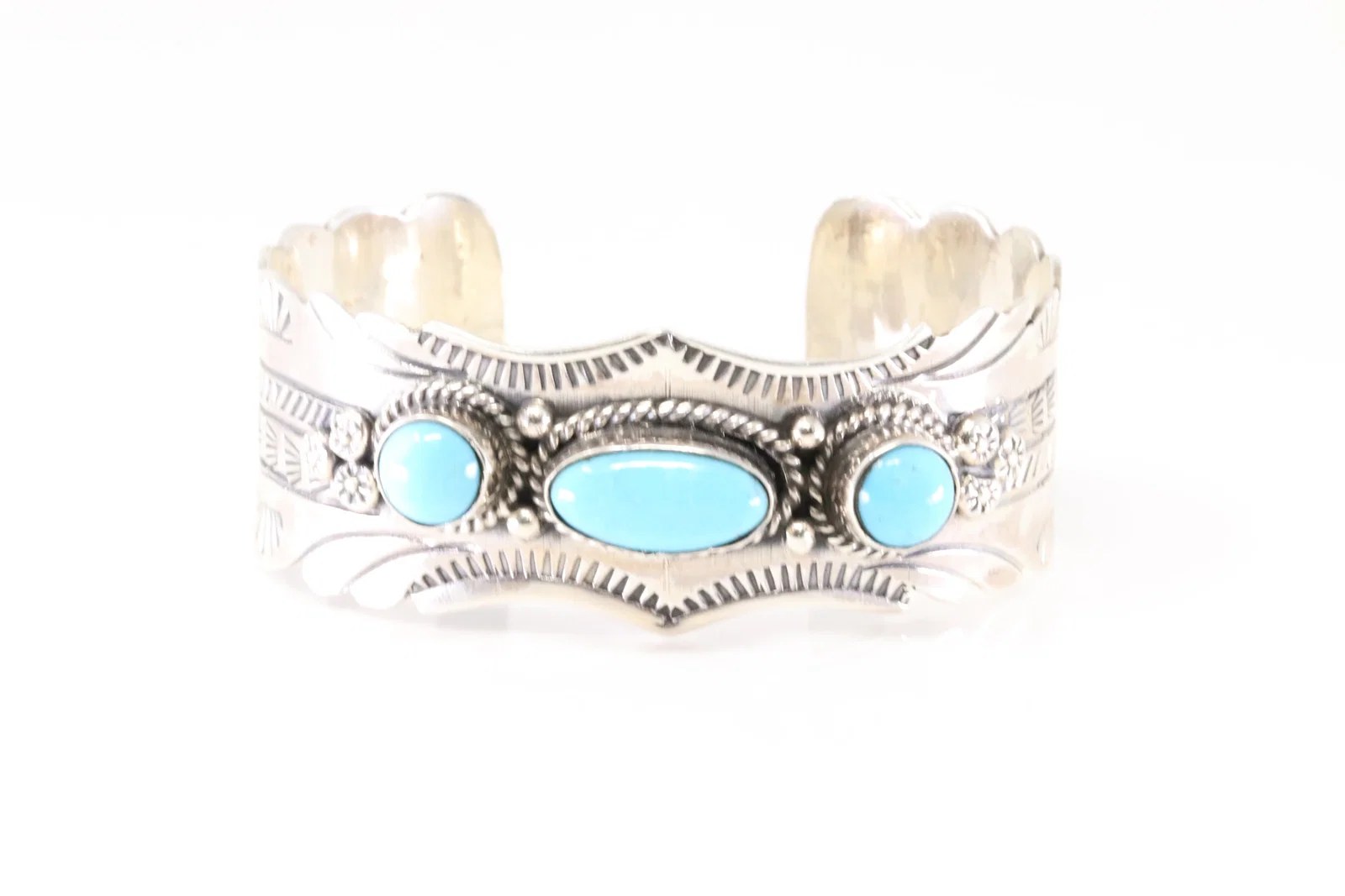 Native America Navajo Sterling Silver Turquoise Bracelet Cuff By Charlene Yazzie.