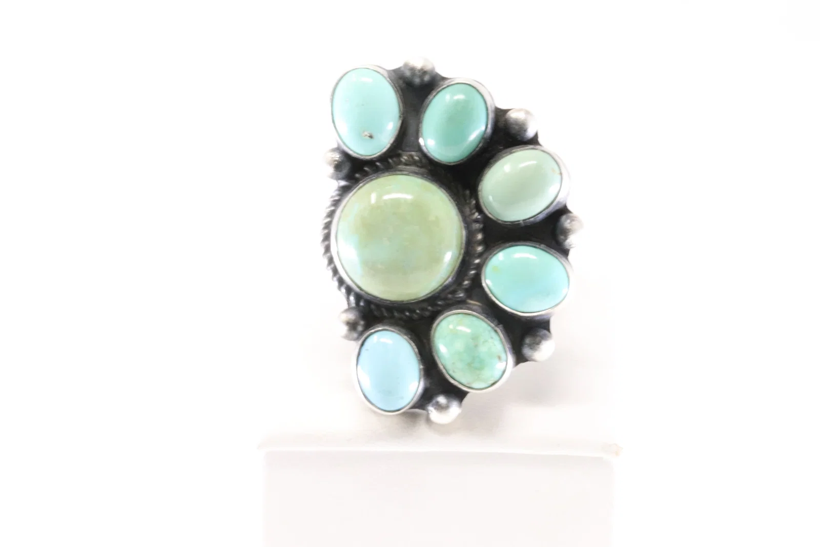 Native America Navajo Sterling Silver Turquoise Floral Ring By WD.