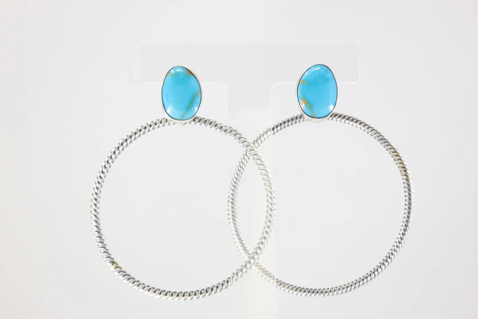 Native America Navajo Sterling Silver Turquoise Hoop Post / Dangling Earring's By Verley Betone.
