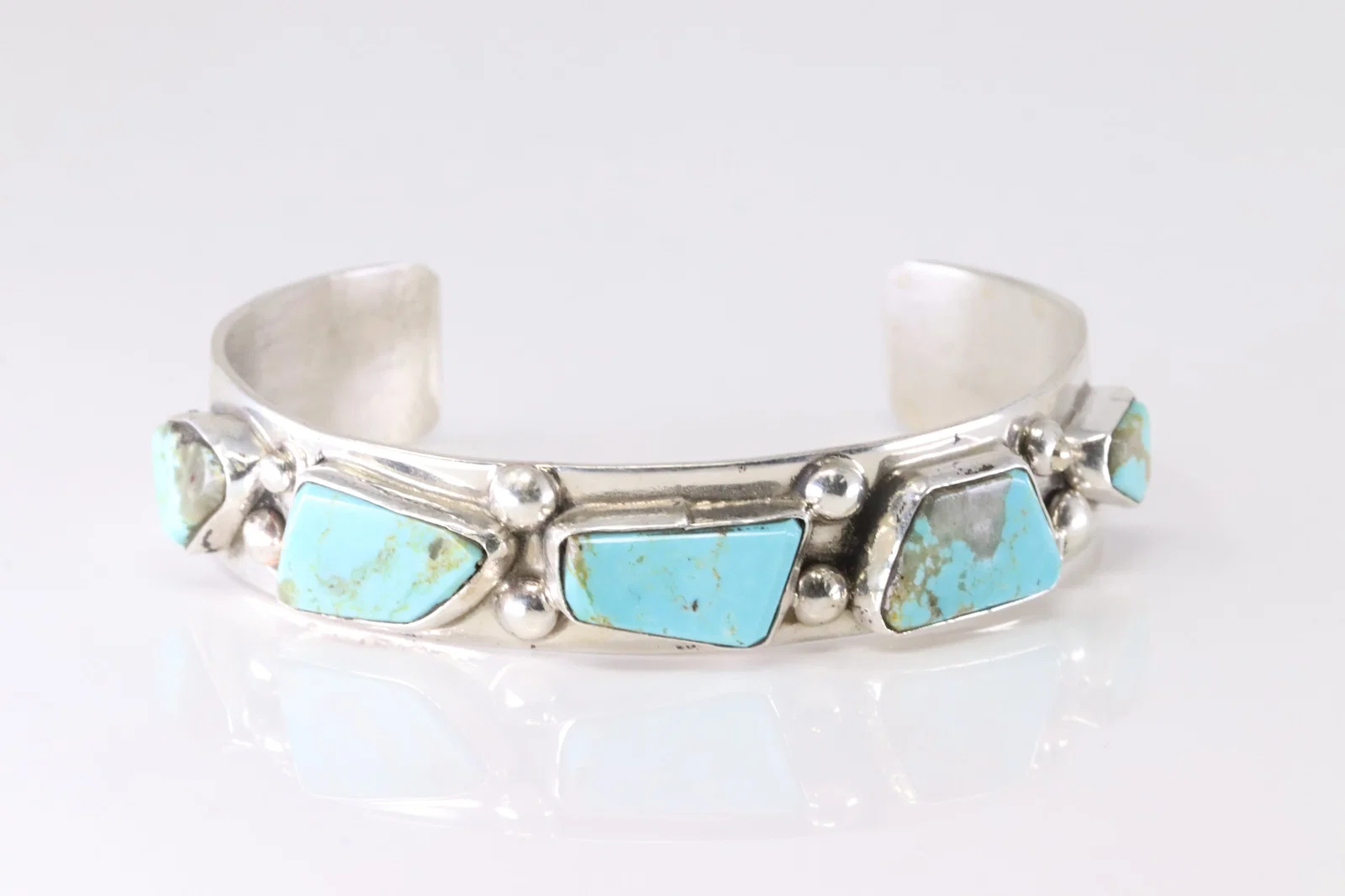 Native America Zuni Sterling Silver Turquoise Bracelet Cuff By Jude Candelaria.