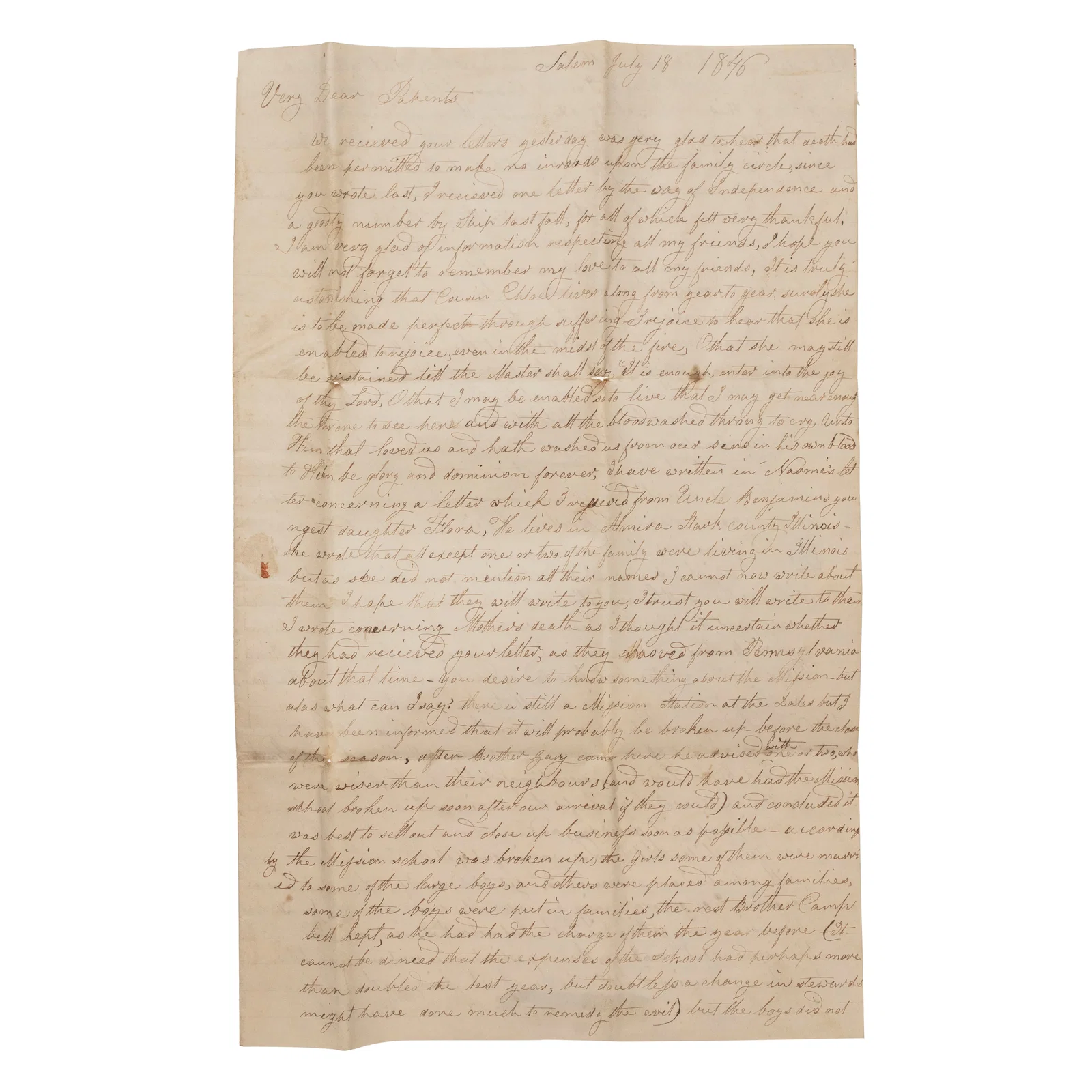 [NATIVE AMERICAN] 1846 Oregon Letter re: Missionaries & Native Converts