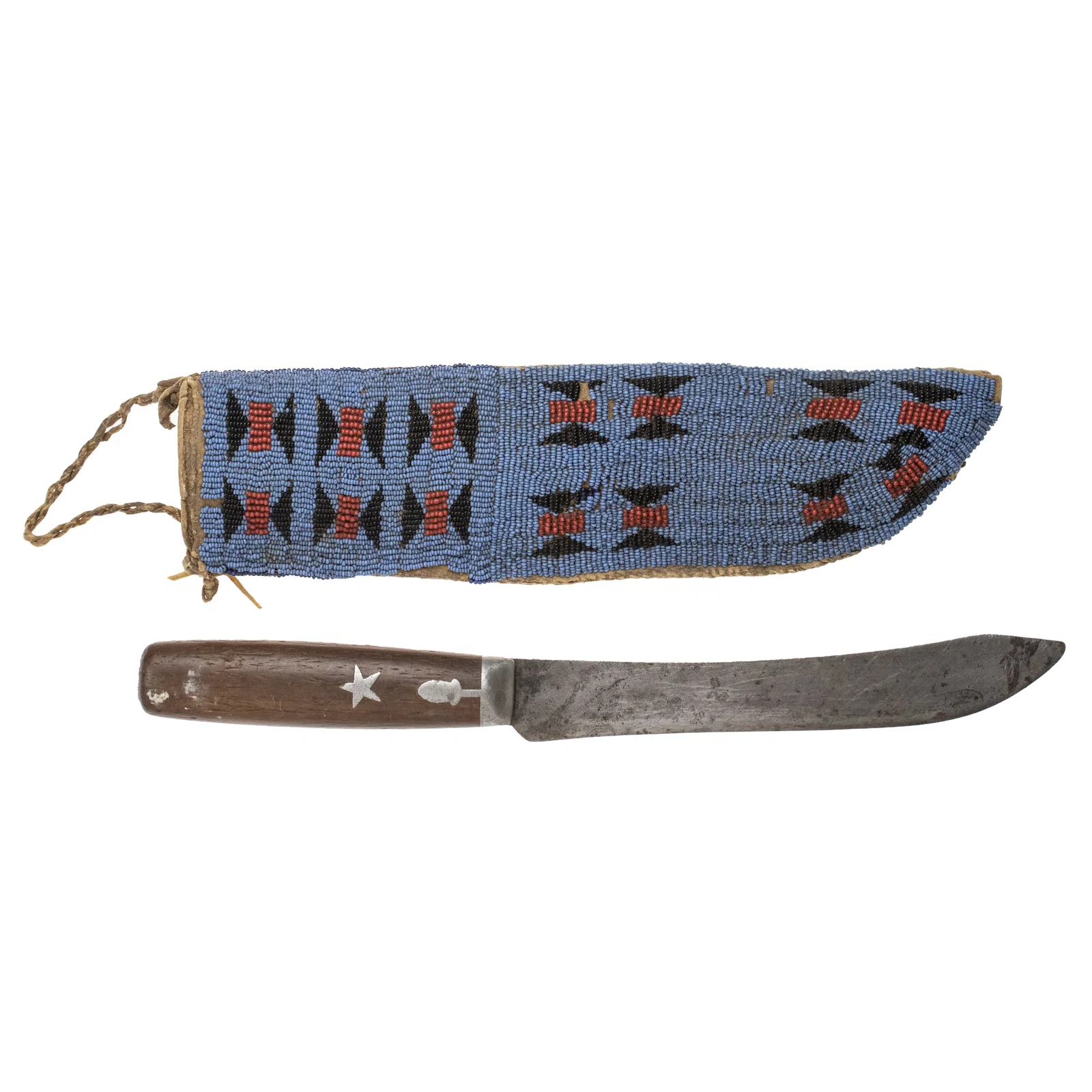 [NATIVE AMERICAN] Plains Beaded Knife Sheath, Possibly Cheyenne, w/ Old Trade Knife