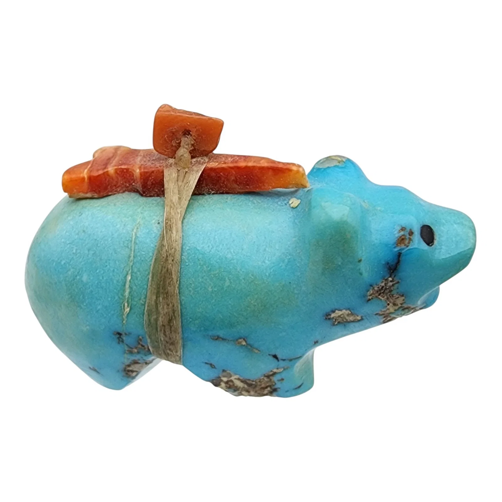 Native American Turquoise and Coral Offering Bear Fetish
