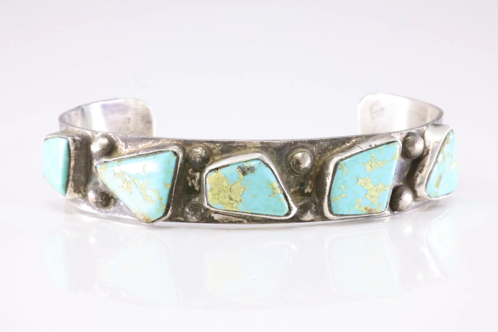 Native American Zuni Sterling Silver Kingman Turquoise Bracelet Cuff By Jude Candelaria.