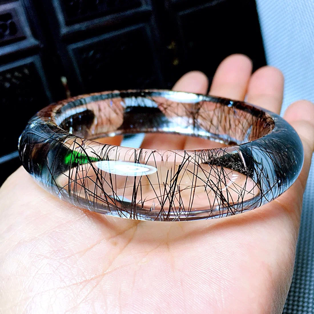 Natural black rutilated quartz bracelet